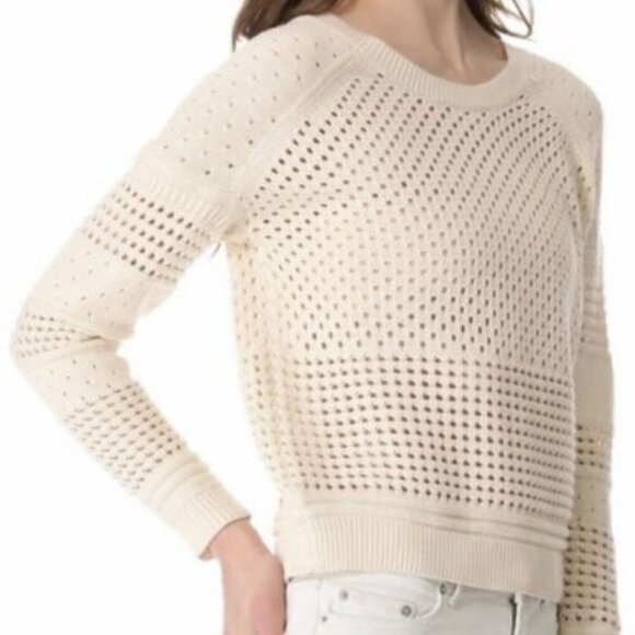 Halston Heritage Cream Open Knit Cropped Crew Neck Sweater - Picture 4 of 9